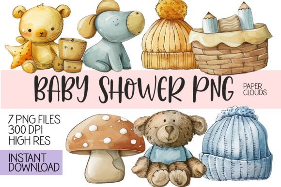 7 Baby Shower Elements Clipart PNG for Creative Projects