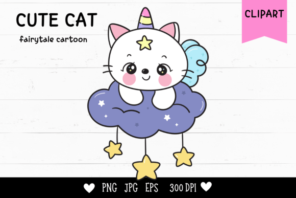 Cat Unicorn on Cloud with Star Kawaii: A Versatile Digital Asset for Creative Projects