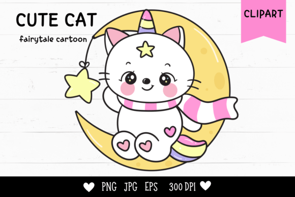Cat Unicorn on Moon Star Kawaii Kitten – A Versatile Digital Asset for Creative Projects