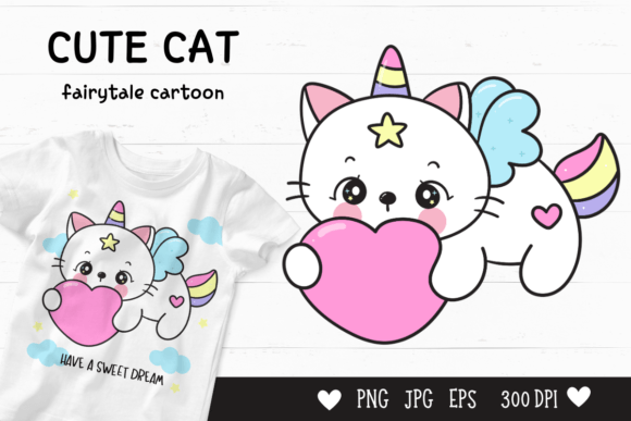 Cute Cat Cartoon Kawaii Clipart Fairy