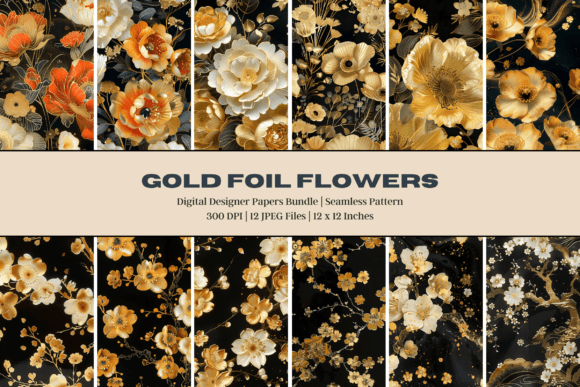 Gold Foil Flowers Digital Paper: A Creative Tool for Designers and Craft Enthusiasts