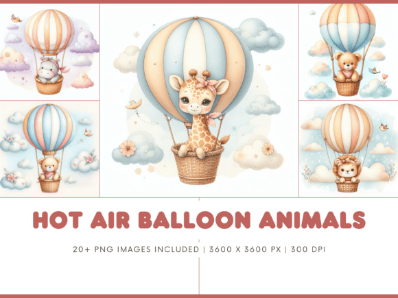 Hot Air Balloon Animals Clipart PNG for Creative Projects