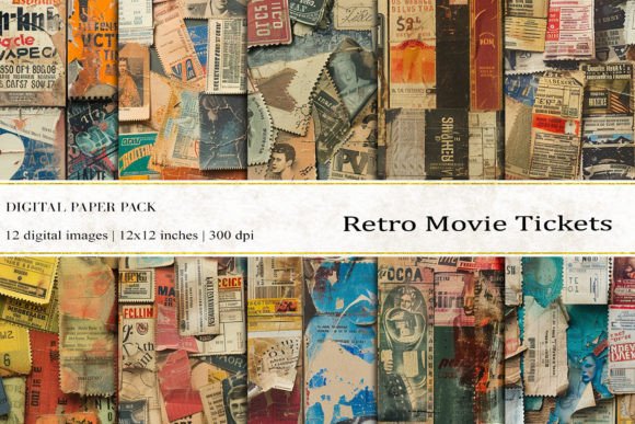 Retro Movie Tickets Digital Papers Bring Nostalgia to Your Designs