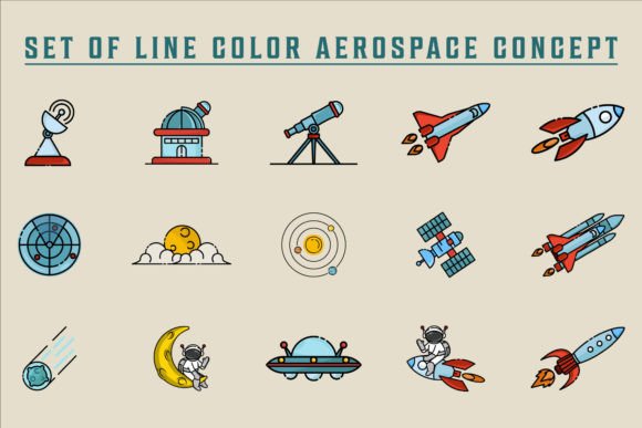 Set of Aerospace Icon Line Color Vector