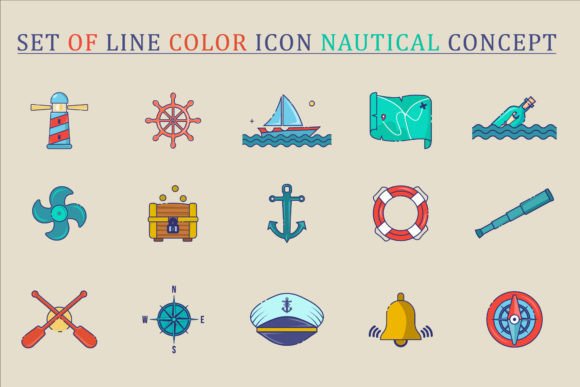 Set of Nautical Icon Line Color Vector: A Practical Graphic Design Resource