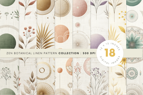 Zen Botanical Pattern Digital Paper